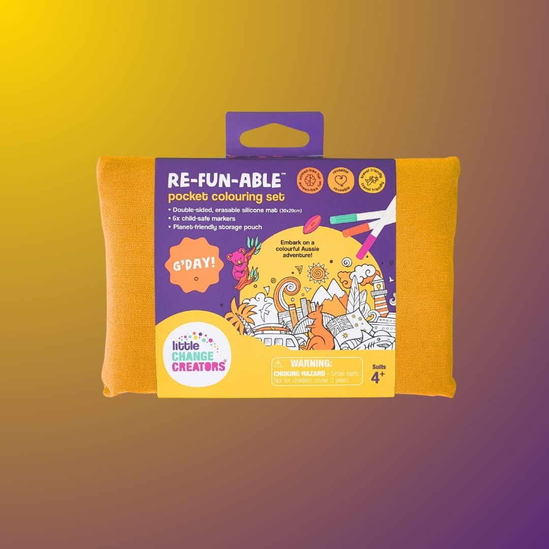 Little Change Creators Pocket-Size Reusable Colouring Set with Australian Animals and Aussie Icons.