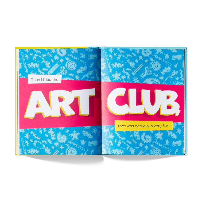 A kids book about community by Shane Feldman open page showing text Art Club