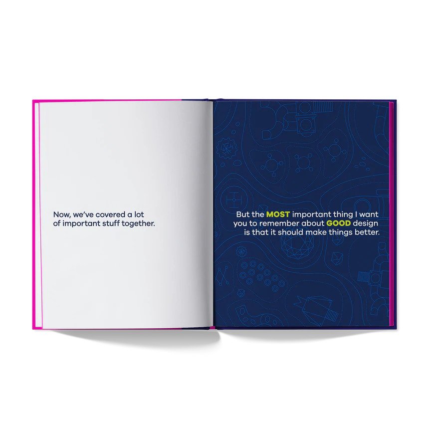 A kids book about design by Jason Mayden open page showing sample pages of text from the book