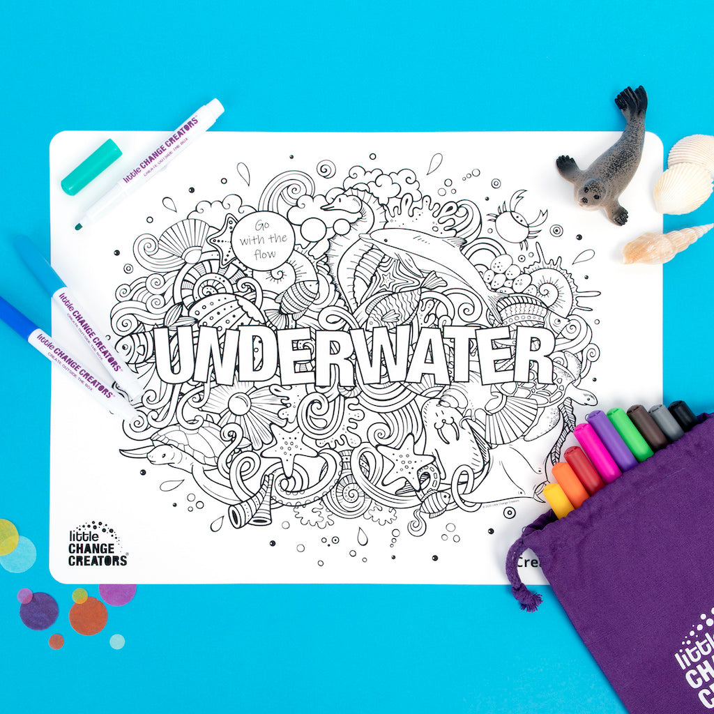 Underwater colouring set 
for planes, trains, cars, cafes, restaurants and more parent me time fun