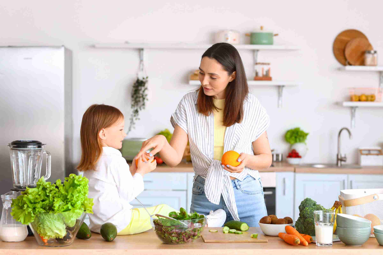A mother teaching life skills to a child