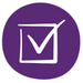 A purple icon displaying a white hand-drawn tick inside a checkbox.