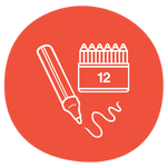 An orange icon featuring a packet of pens and the number 12 to imply a 12-piece marker pen set