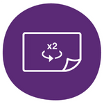 A purple icon featuring a rectangular mat and x2 with a curved arrow to demonstrate double-sided mat.