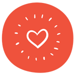 Orange icon featuring a drawn heart surrounded by sparks