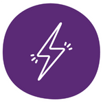 A purple icon featuring a lightning bolt to represent instant delivery