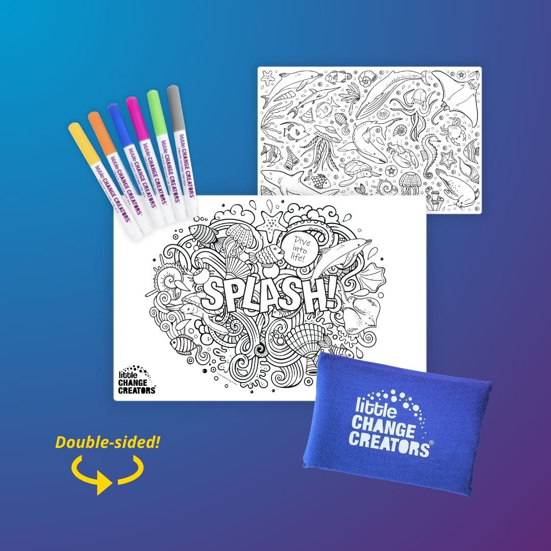 Little Change Creators Ocean-themed Double-sided Reusable Silicone Colouring Mat featuring Sealife.