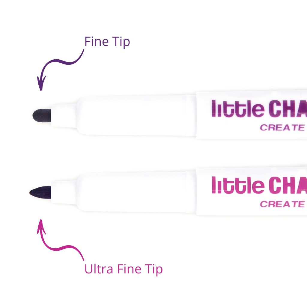 Comparison of Ultra Fine Tip and Fine Tip colouring markers showing tip sizes