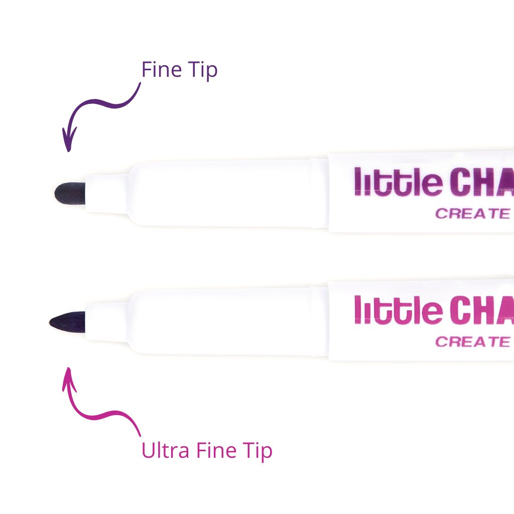 Comparison of Ultra Fine Tip and Fine Tip colouring markers showing tip sizes