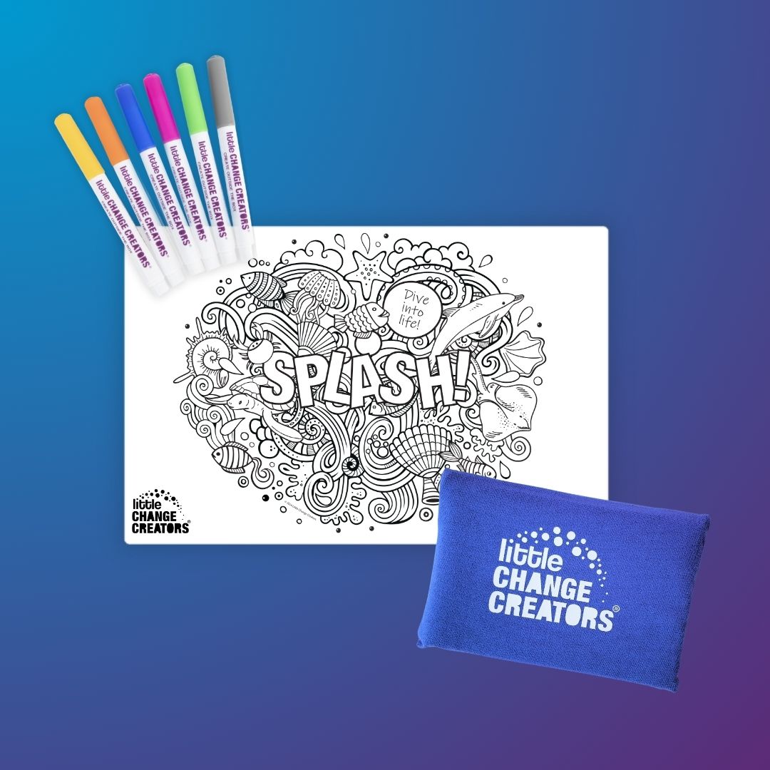 Little Change Creators Splash! Washable Colouring Mat featuring fish and marine life.