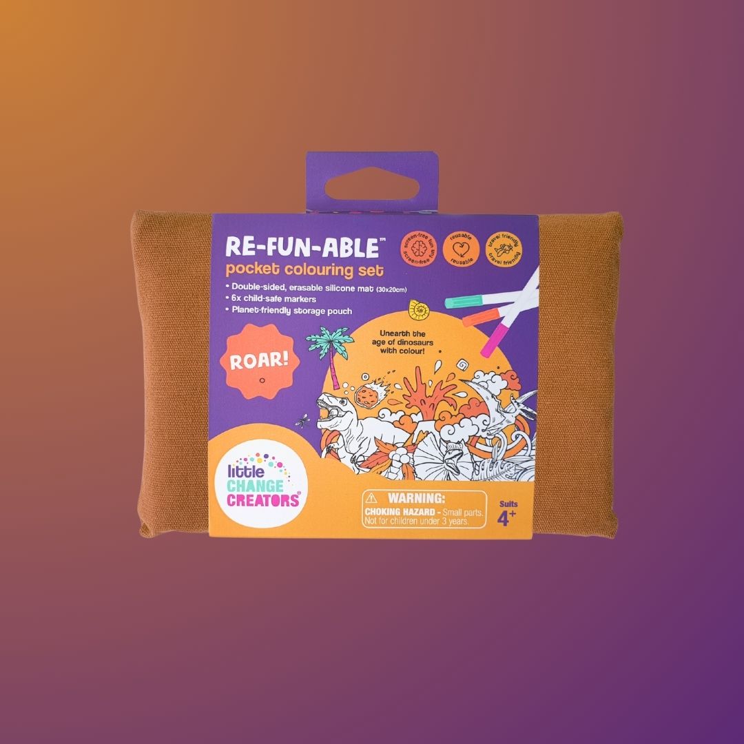 Little Change Creators Roar! Pocket-Sized Reusable Colouring Set with Dinosaurs.