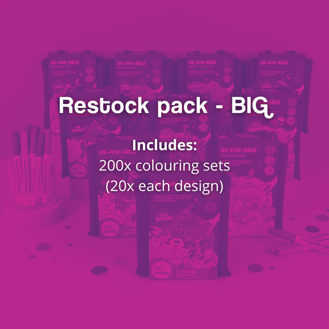 Image of big restock pack set with description of included packs