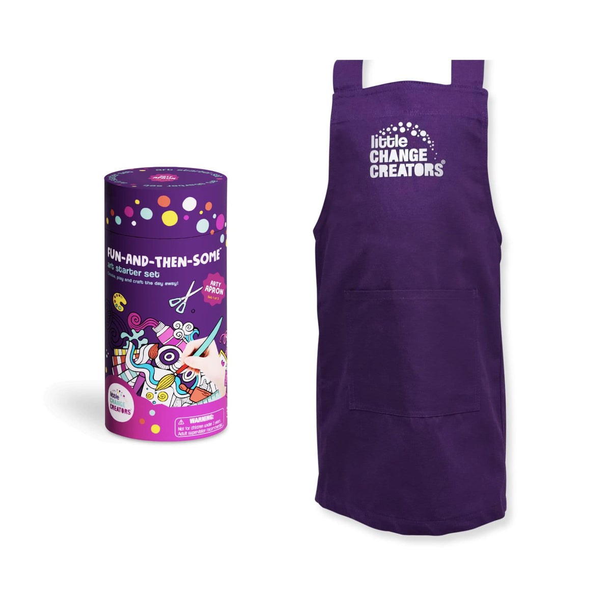 Little Change Creators children&#39;s apron with gift tube packaging.