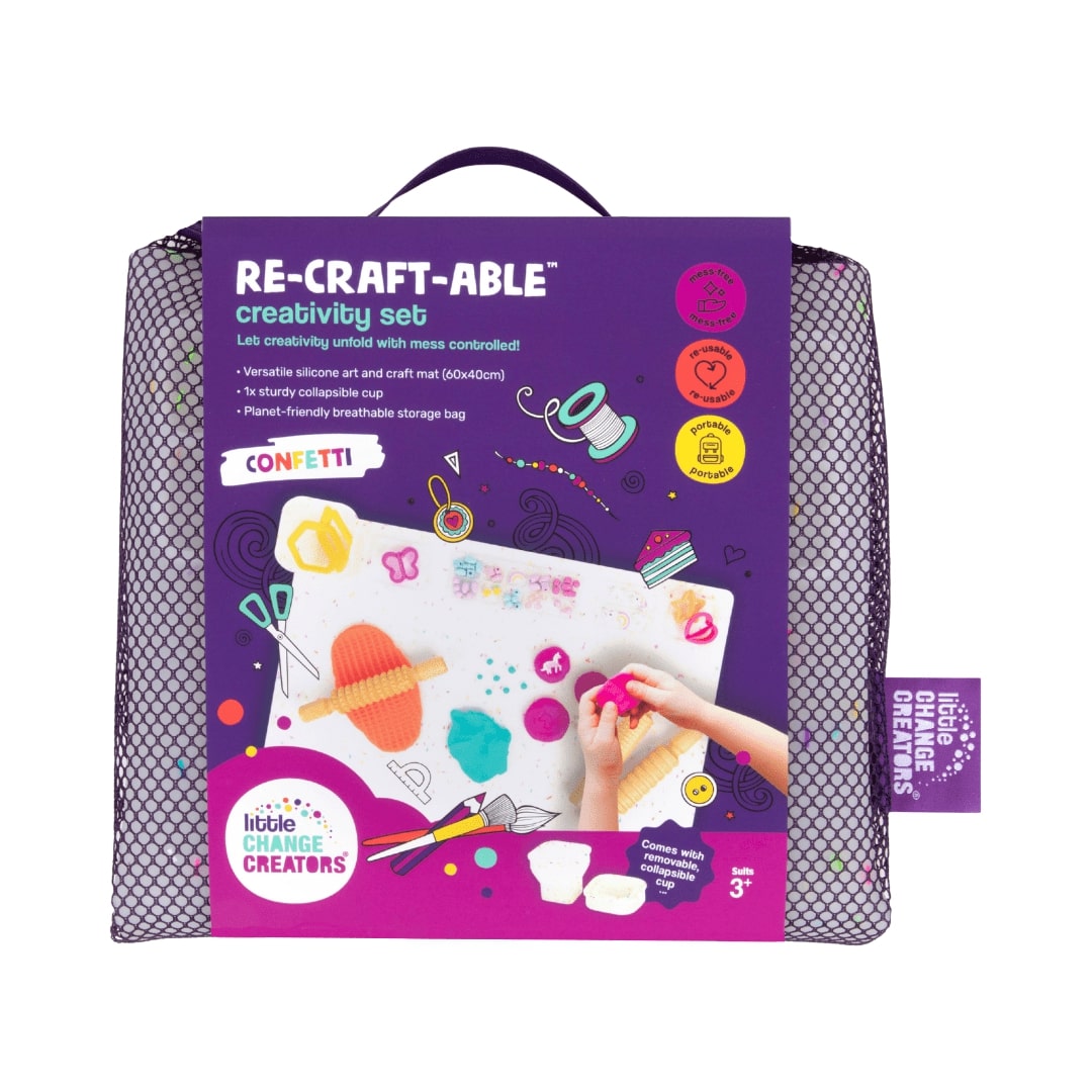 Little Change Creators silicone Creativity Set packaged in a purple sleeve with carry handle.