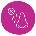 Pink Icon featuring a nose with a cross to represent low-odour