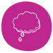 A pink icon with a white doodle of a thought bubble.