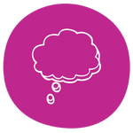 A pink icon featuring a thought bubble to represent mindfulness