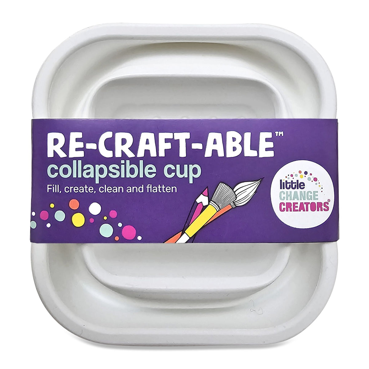 The Little Change Creators Re-CRAFT-able Collapsible Cup made from white silicone.