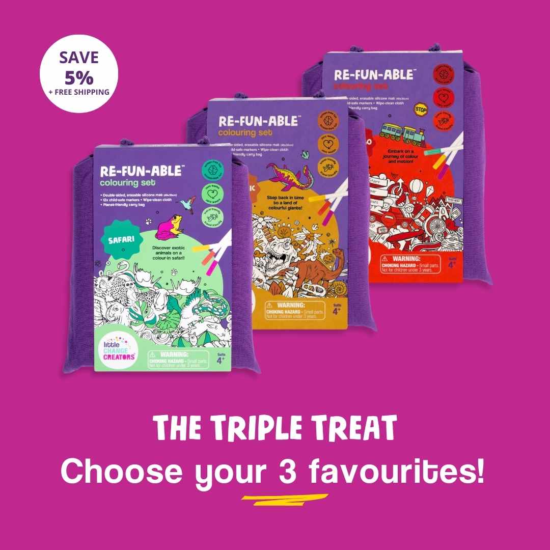 Mini value pack of three Re-FUN-able silicone colouring mat sets with free shipping.