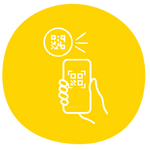 Yellow Icon showing a mobile phone scanning a QR code