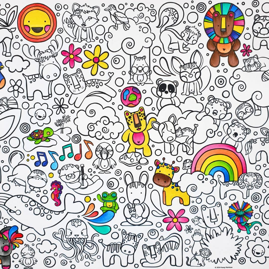 Table Top Colouring Mat, Playful Animals Table Top Colouring Mat, Playful Animals