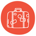 An orange icon featuring a white doodle of a suitcase.