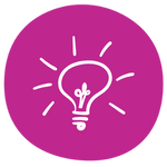 A pink icon featuring a doodle of a light bulb.