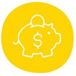 A yellow icon featuring a piggy bank to represent value