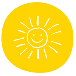 A yellow icon featuring a doodle of a smiling sun