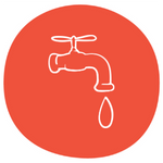 An orange logo featuring a dripping tap to represent a washable benefit