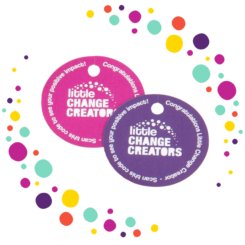 Little Change Creators pink and purple give back tokens