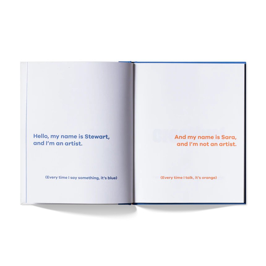 A kids book about creativity by Sara and Stewart Scott-Curran open page showing sample text