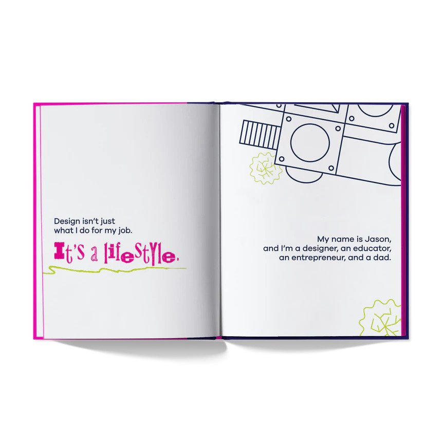 A kids book about design by Jason Mayden open page showing sample pages of text from the book