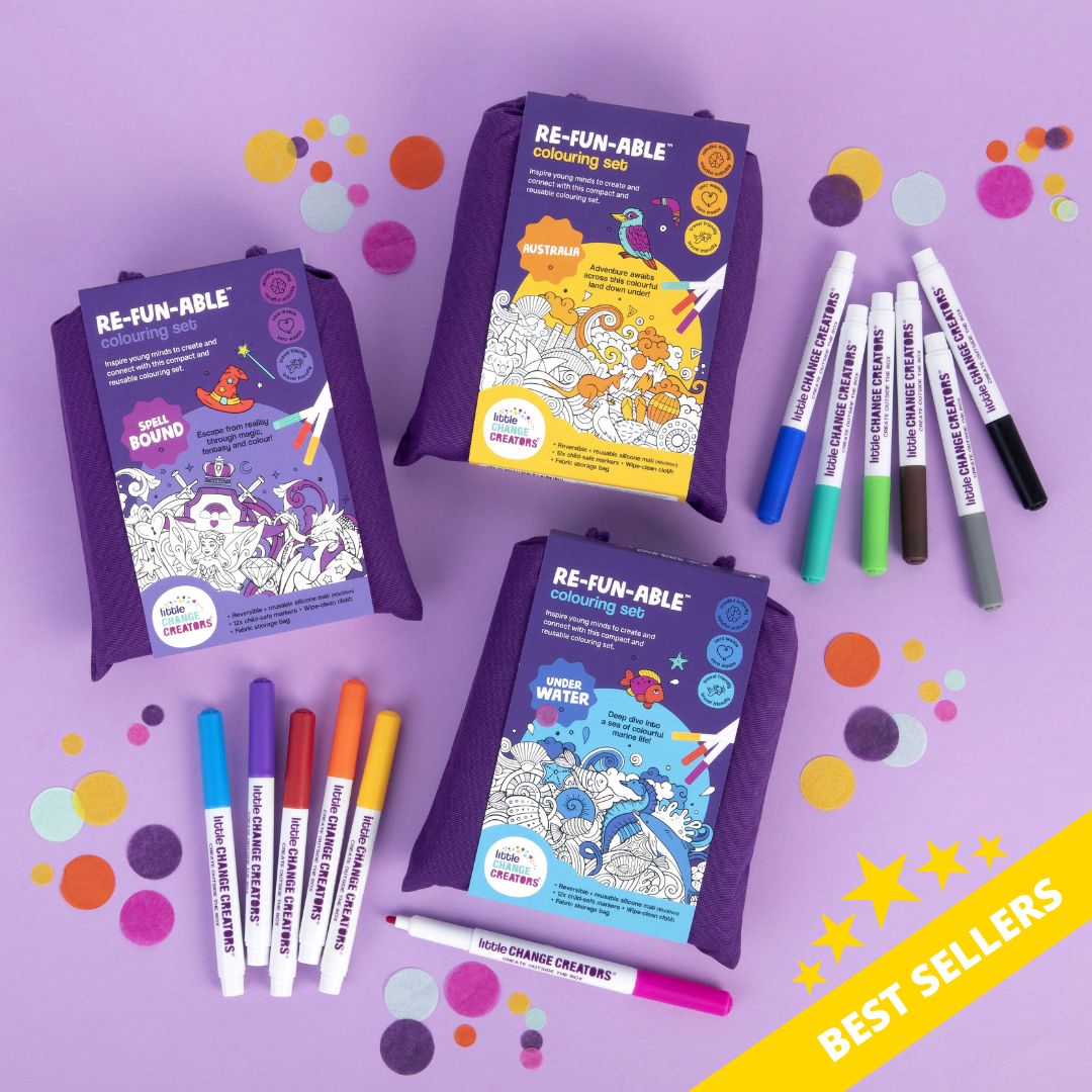 Best Sellers pack of Australia, Underwater and Spellbound Reusable Colouring Sets