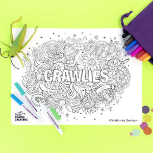 Creepy crawlies mat for scribble and colour fun that Make a Difference