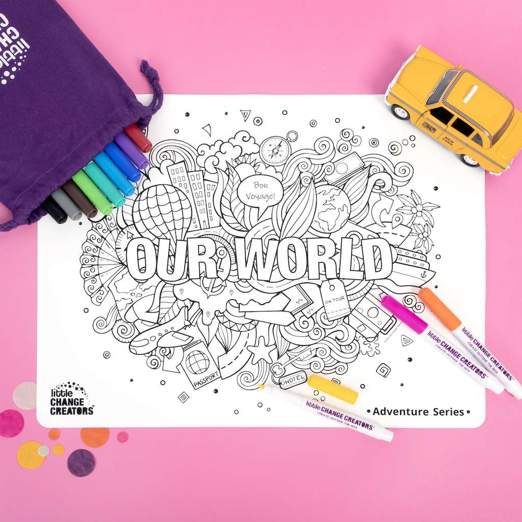 Our world mat for scribble and colour fun