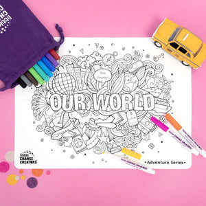 Our world mat for scribble and colour fun