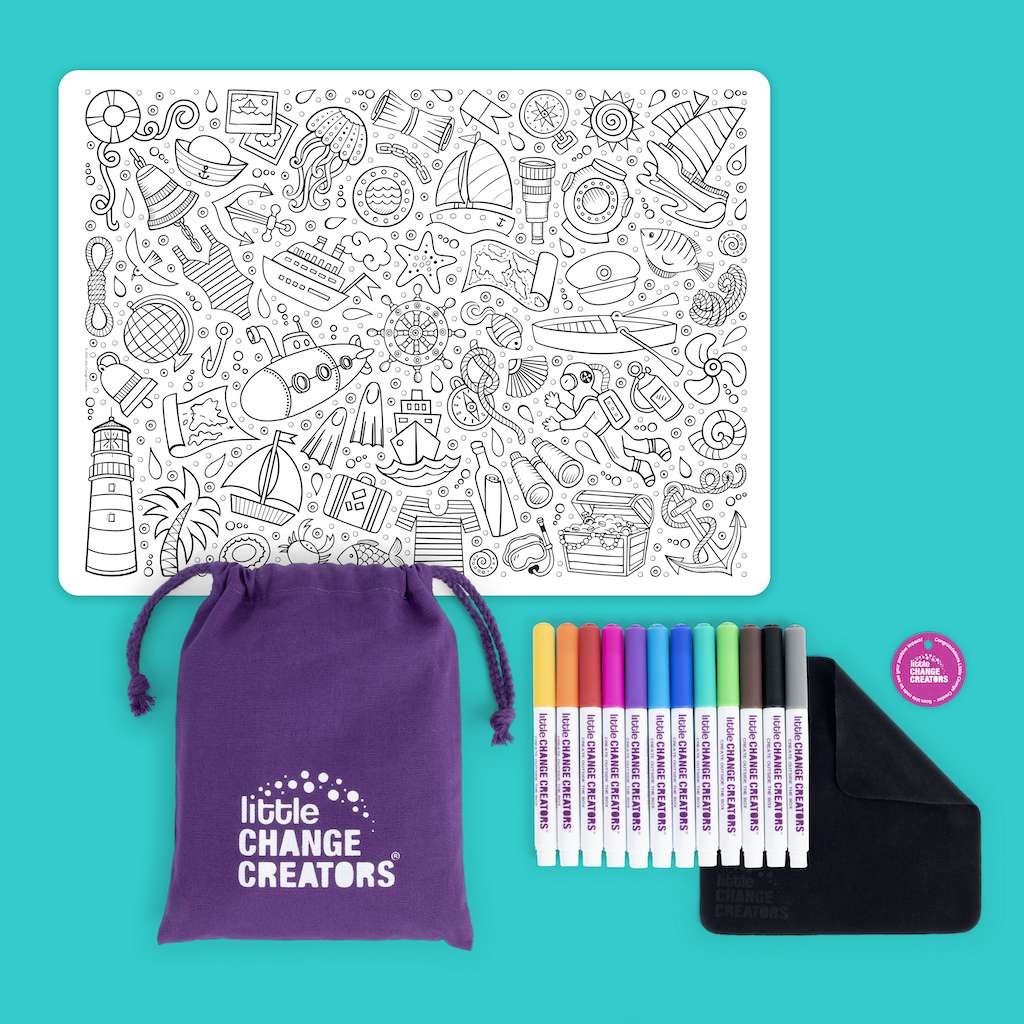 Seaside themed double sided colouring set 
