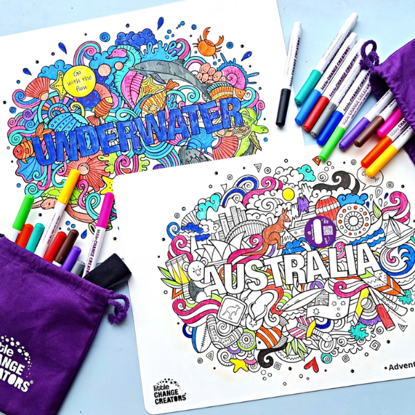 Best Sellers pack of Australia, Underwater and Spellbound Reusable Colouring Sets